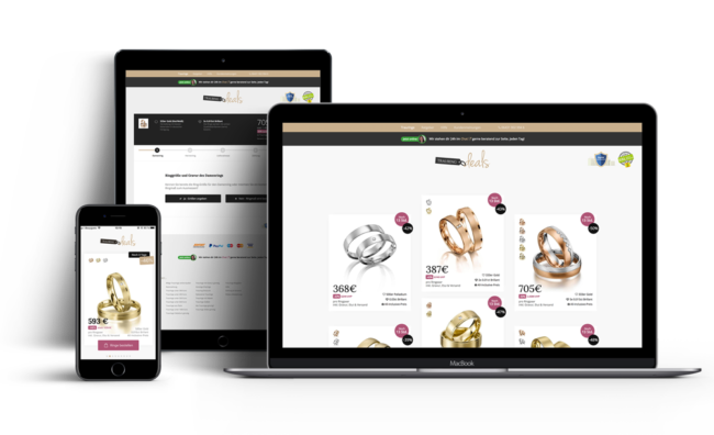 Screenshot von Trauringdeals (Individuelle Shop-Lösung mit Verwaltungsoberfläche und Trauring-Konfigurator plus Shopping-App)