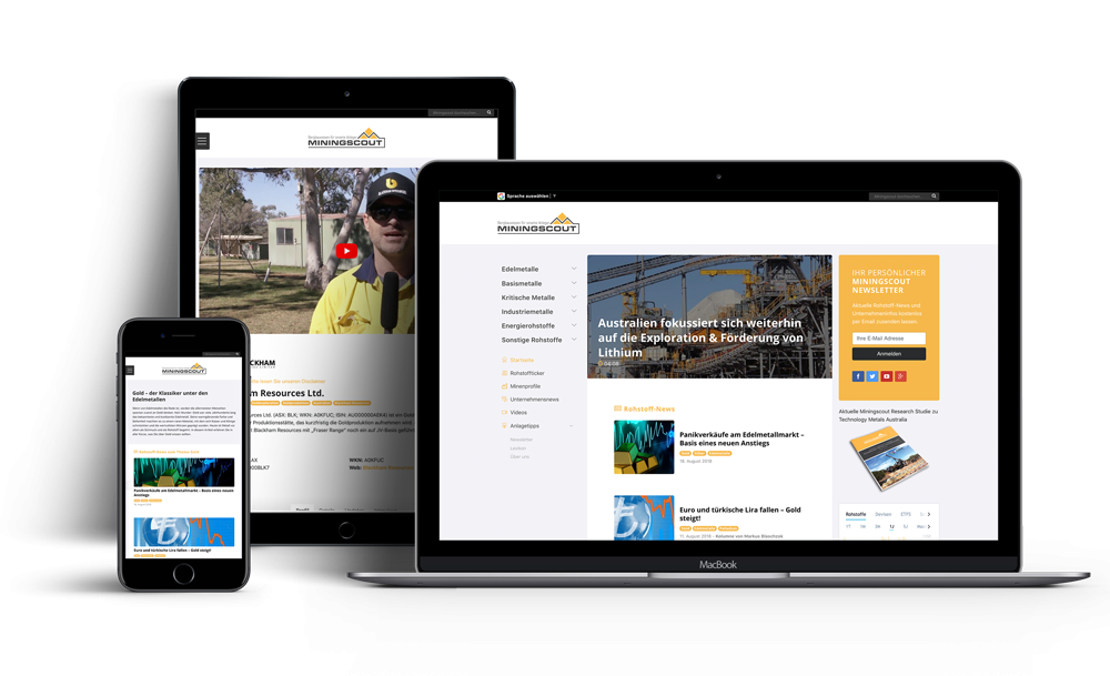 Screenshot von Miningscout Relaunch eines Online-Magazins für Rohstoff-Anleger inklusive Branchenbuch.