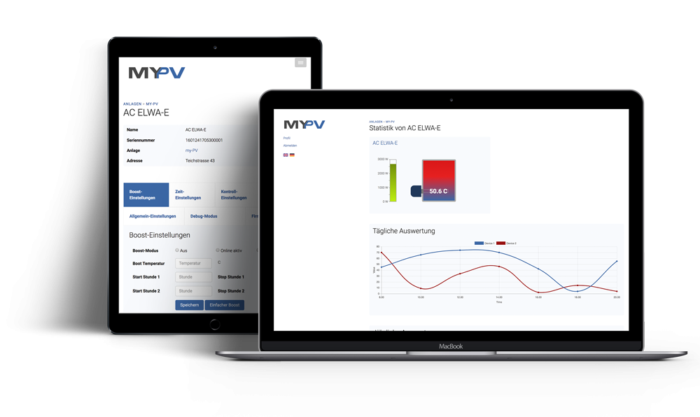 Screenshot von My-PV Cloud-LÃ¶sung zur Verwaltung, Konfiguration und Auswertung von PV-Anlagen