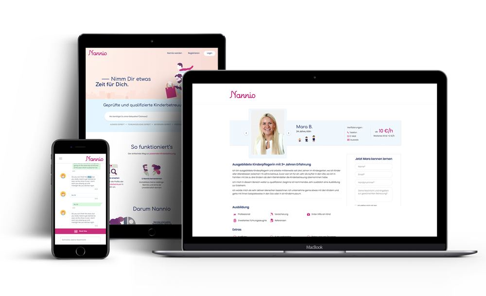 Screenshot von Nannio Entwicklung einer Web-Plattform zur Suche und Buchung von Babysittern inklusive Instant-Chat und VerfÃ¼gbarskeitscheck